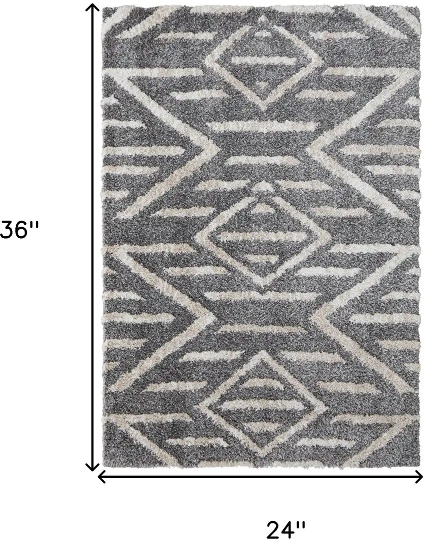 Gray And Ivory Geometric Power Loom Stain Resistant Area Rug Photo 10