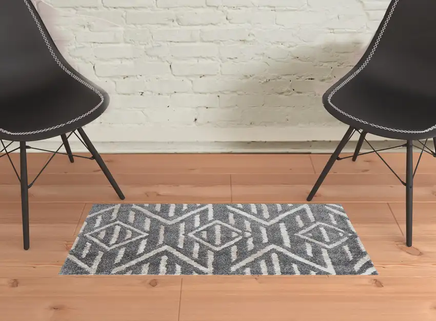 Gray And Ivory Geometric Power Loom Stain Resistant Area Rug Photo 2