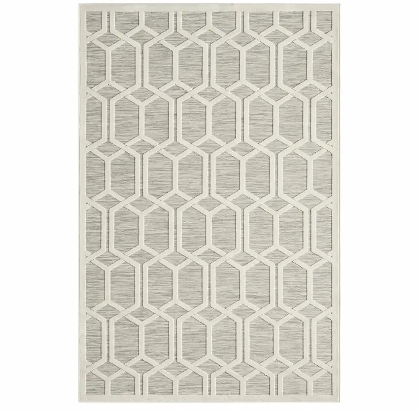 Gray And Ivory Geometric Stain Resistant Indoor Outdoor Area Rug Photo 1