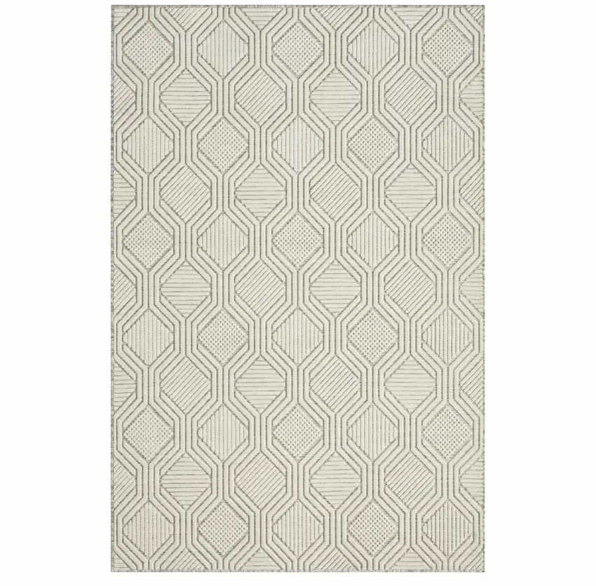 Gray And Ivory Geometric Stain Resistant Indoor Outdoor Area Rug Photo 1