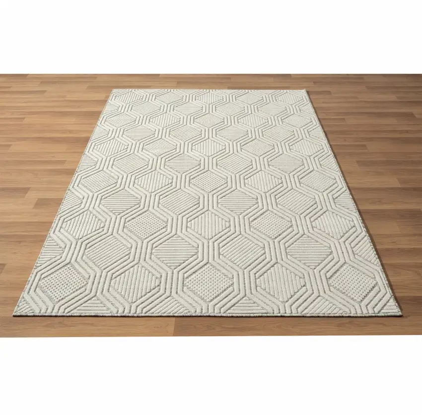 Gray And Ivory Geometric Stain Resistant Indoor Outdoor Area Rug Photo 7