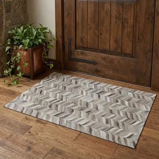 Gray And Ivory Geometric Washable Area Rug With UV Protection Photo 1