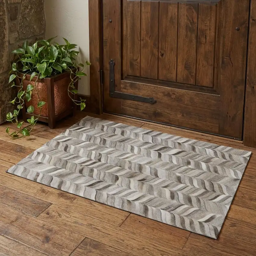 Gray And Ivory Geometric Washable Area Rug With UV Protection Photo 1
