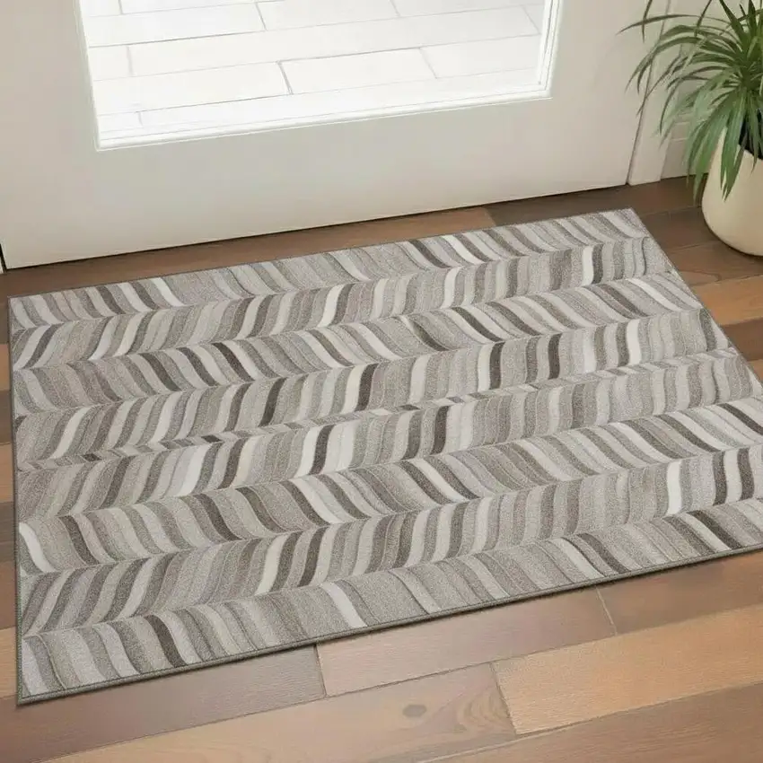 Gray And Ivory Geometric Washable Area Rug With UV Protection Photo 1