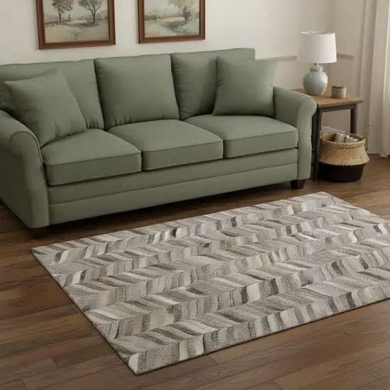Gray And Ivory Geometric Washable Area Rug With UV Protection Photo 1