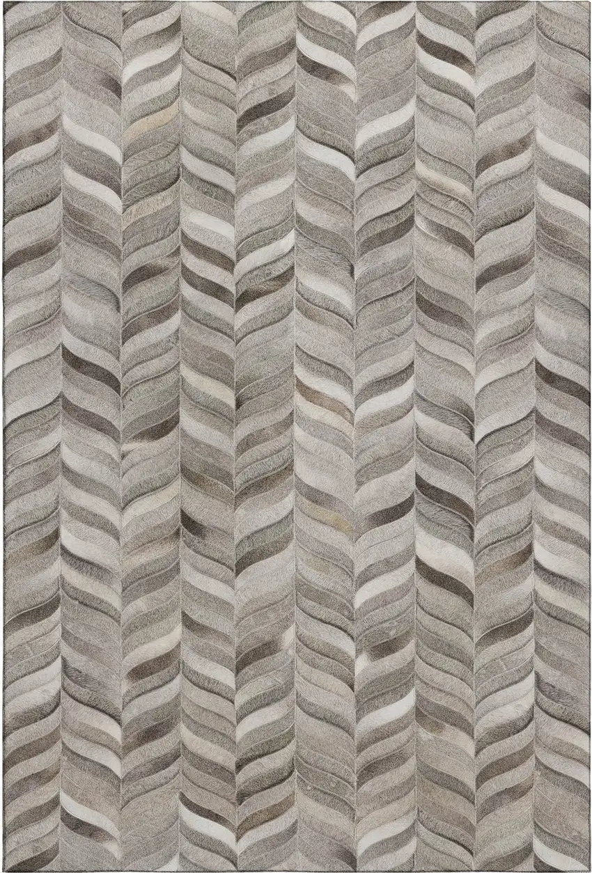 Gray And Ivory Geometric Washable Area Rug With UV Protection Photo 2