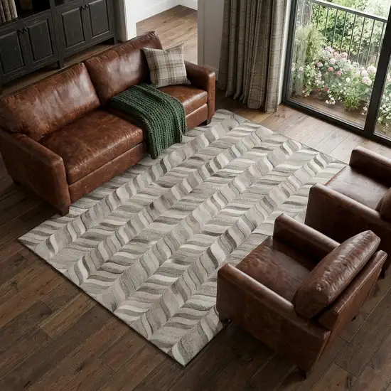 Gray And Ivory Geometric Washable Area Rug With UV Protection Photo 1