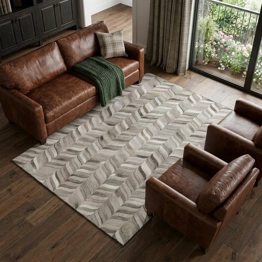 Gray And Ivory Geometric Washable Area Rug With UV Protection Photo 1