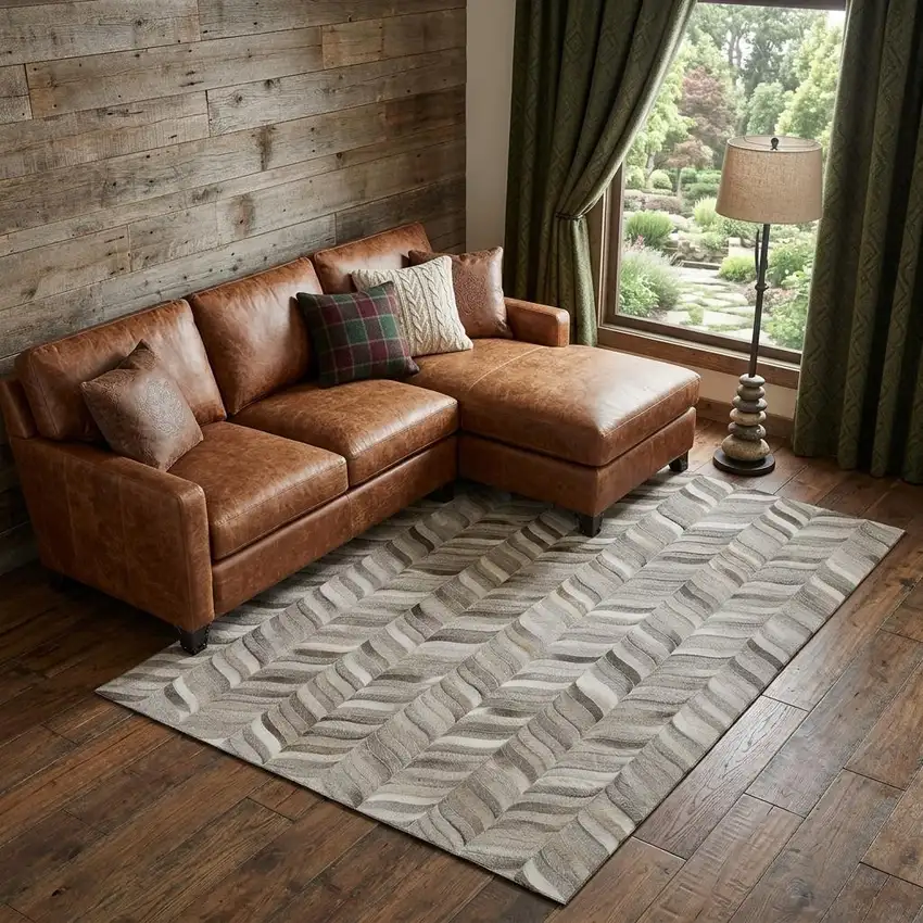 Gray And Ivory Geometric Washable Area Rug With UV Protection Photo 1