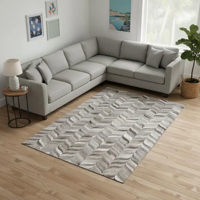 Gray And Ivory Geometric Washable Area Rug With UV Protection Photo 1