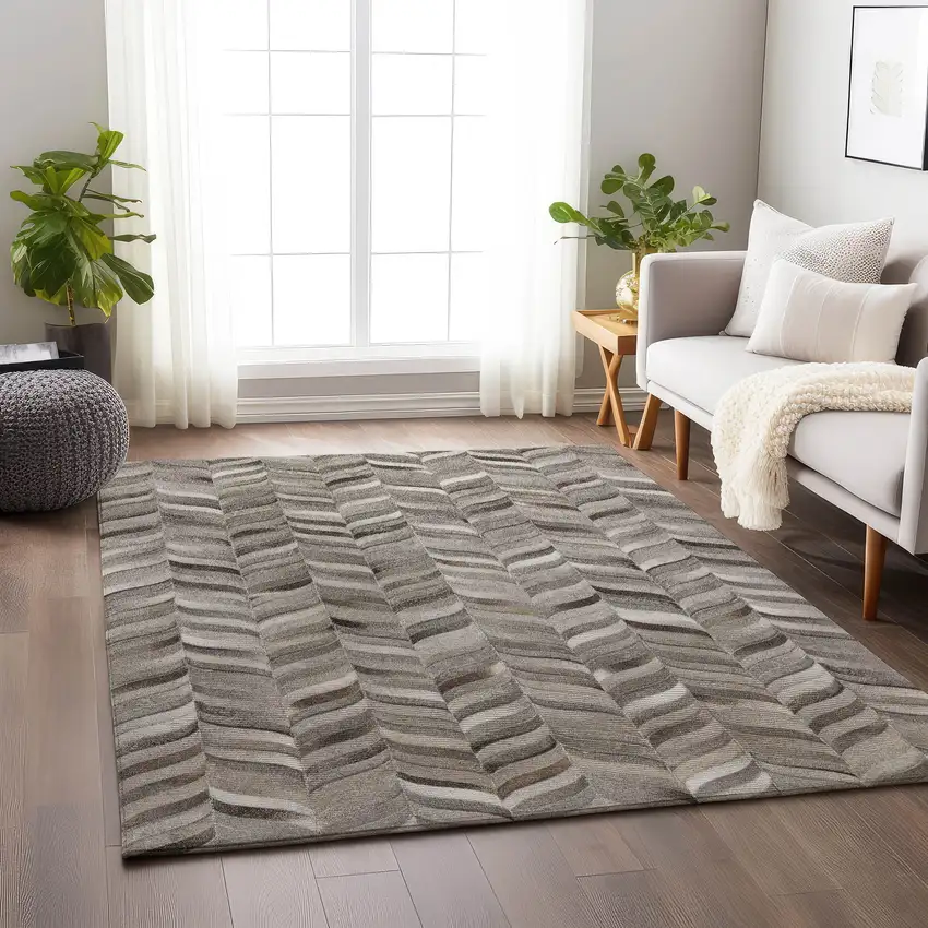 Gray And Ivory Geometric Washable Area Rug With UV Protection Photo 4
