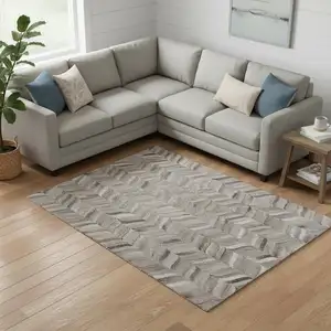 Photo of Gray And Ivory Geometric Washable Area Rug With UV Protection