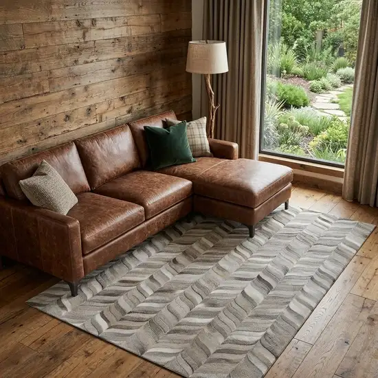 Gray And Ivory Geometric Washable Area Rug With UV Protection Photo 1