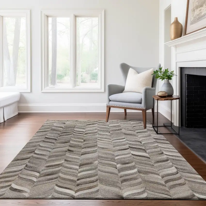 Gray And Ivory Geometric Washable Area Rug With UV Protection Photo 5