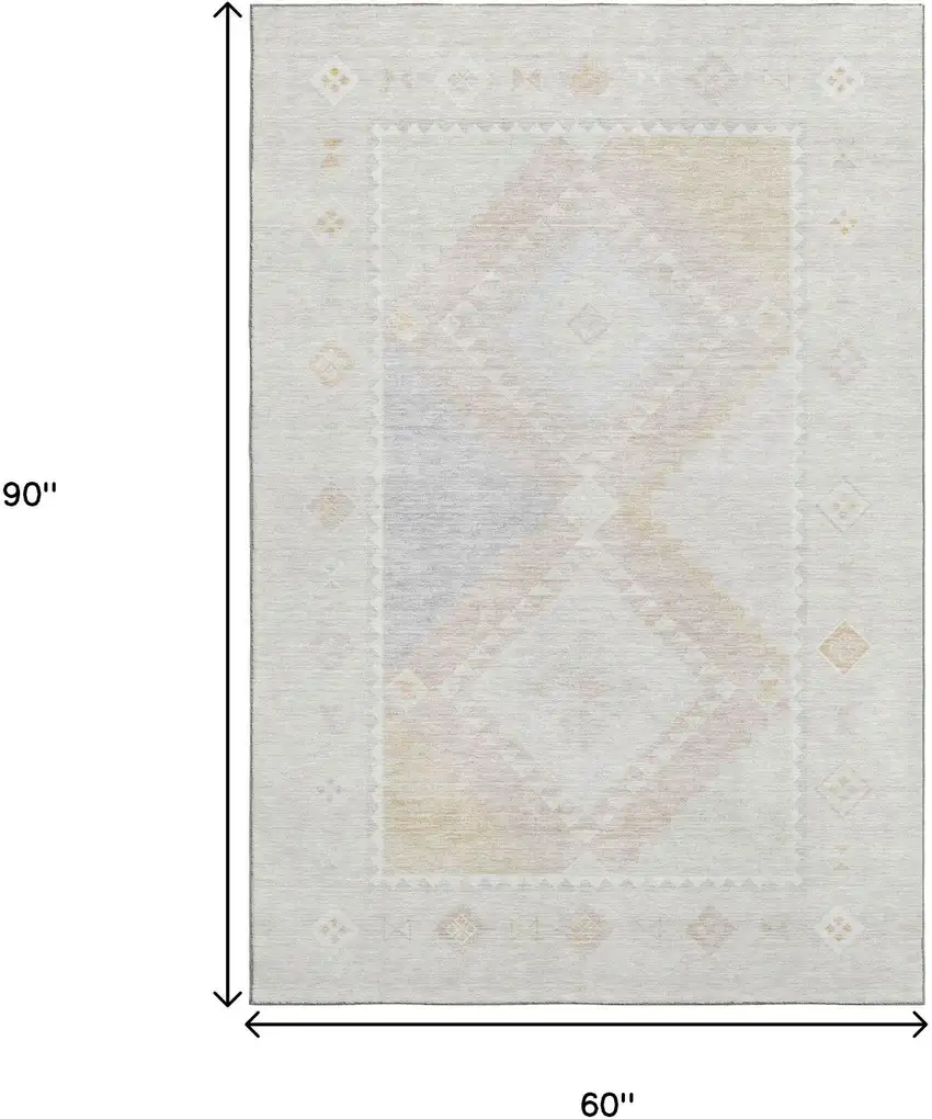 Gray And Ivory Geometric Washable Area Rug With UV Protection Photo 3
