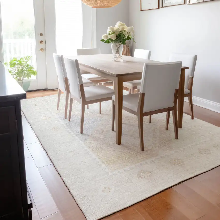 Gray And Ivory Geometric Washable Area Rug With UV Protection Photo 6