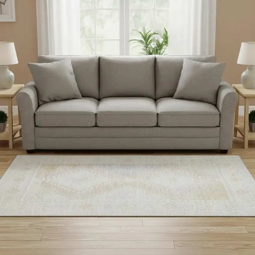 Gray And Ivory Geometric Washable Area Rug With UV Protection Photo 1