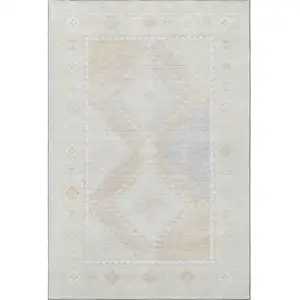 Photo of Gray And Ivory Geometric Washable Area Rug With UV Protection