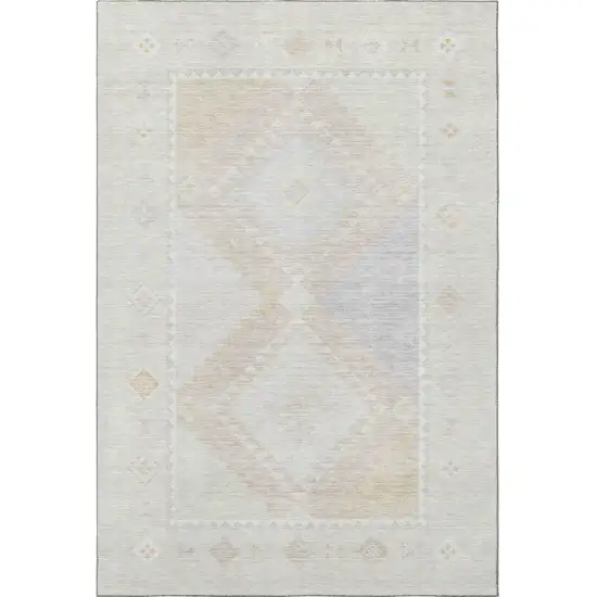 Gray And Ivory Geometric Washable Area Rug With UV Protection Photo 4