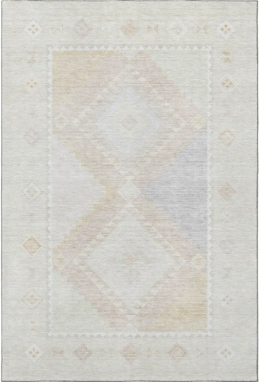 Gray And Ivory Geometric Washable Area Rug With UV Protection Photo 4