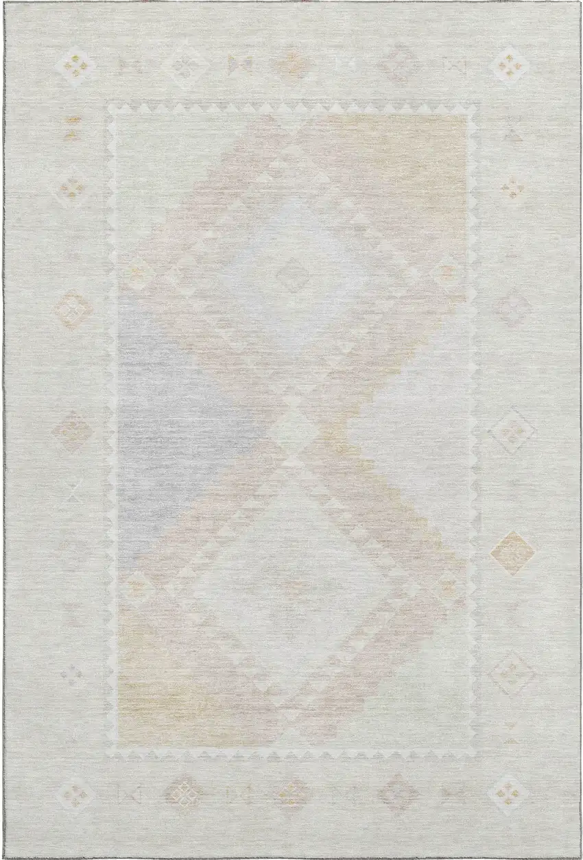Gray And Ivory Geometric Washable Area Rug With UV Protection Photo 1