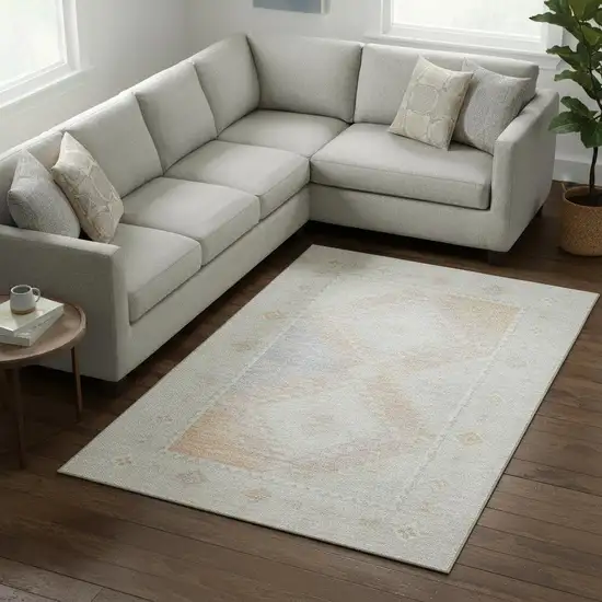 Gray And Ivory Geometric Washable Area Rug With UV Protection Photo 1