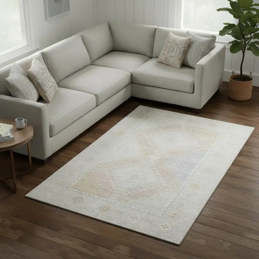 Gray And Ivory Geometric Washable Area Rug With UV Protection Photo 1