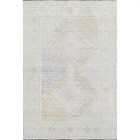 Gray And Ivory Geometric Washable Area Rug With UV Protection Photo 1