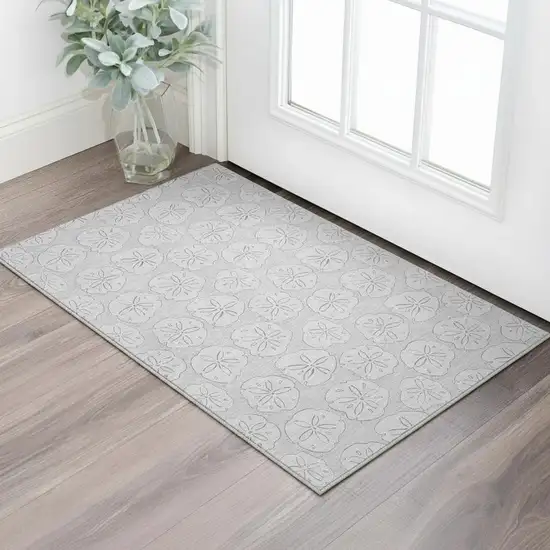 Gray And Ivory Geometric Washable Area Rug With UV Protection Photo 1