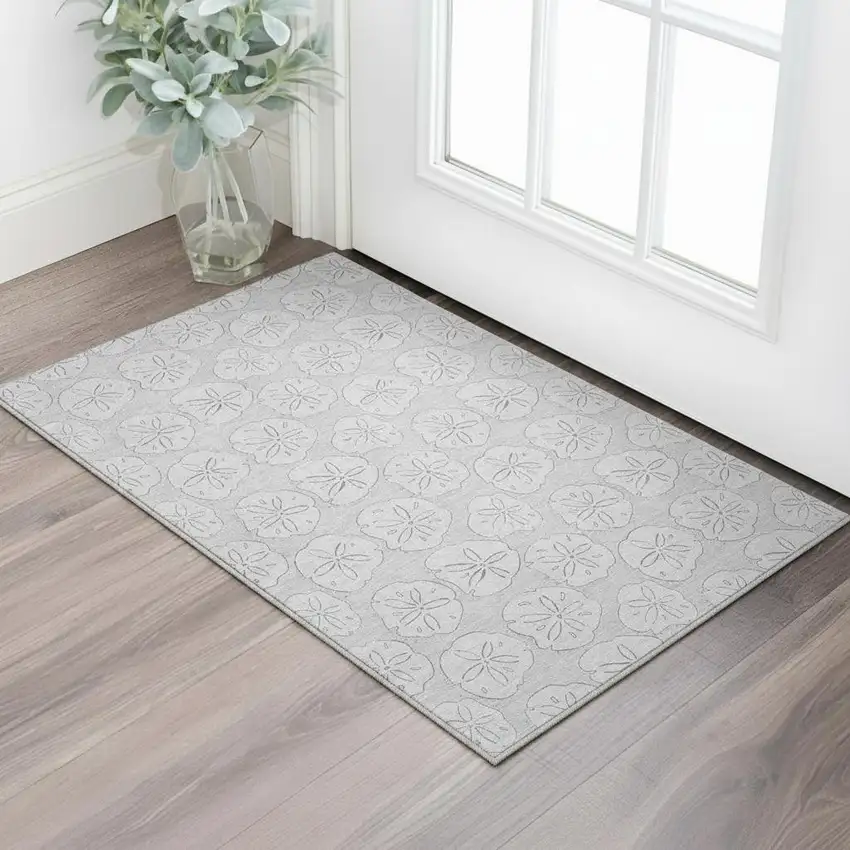Gray And Ivory Geometric Washable Area Rug With UV Protection Photo 1