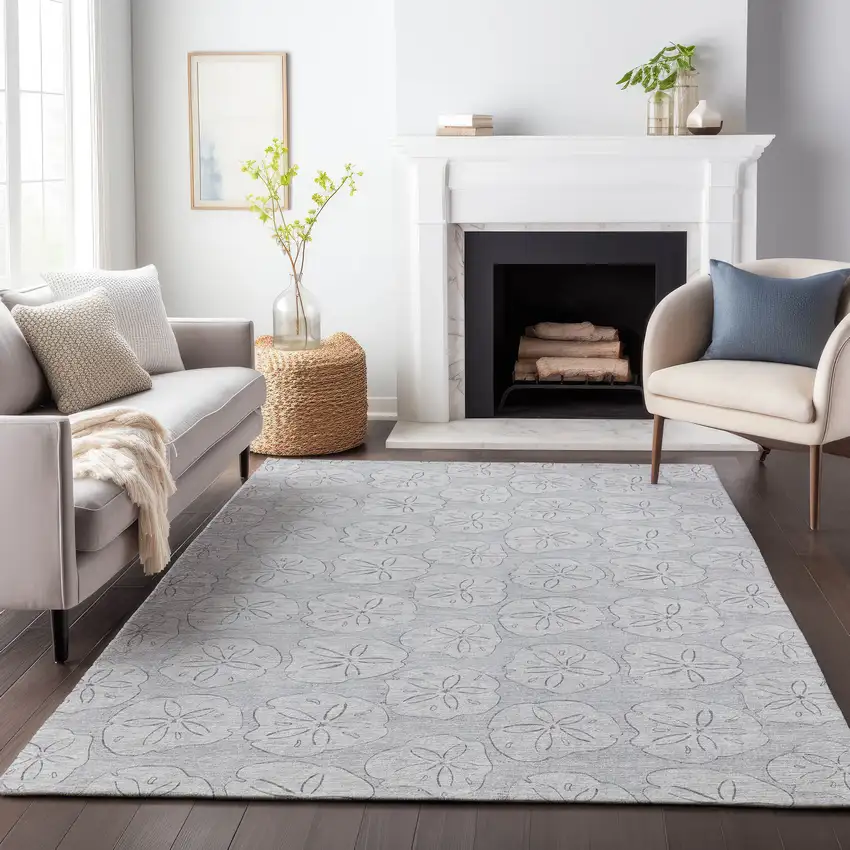 Gray And Ivory Geometric Washable Area Rug With UV Protection Photo 6
