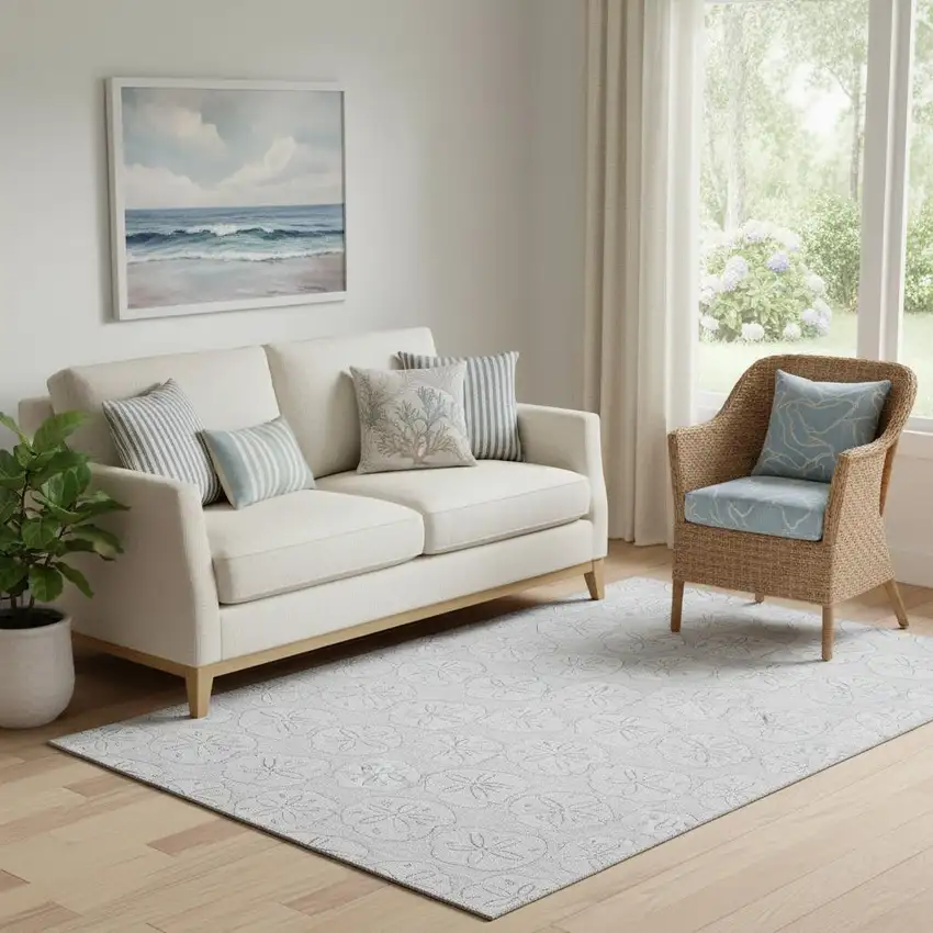 Gray And Ivory Geometric Washable Area Rug With UV Protection Photo 1