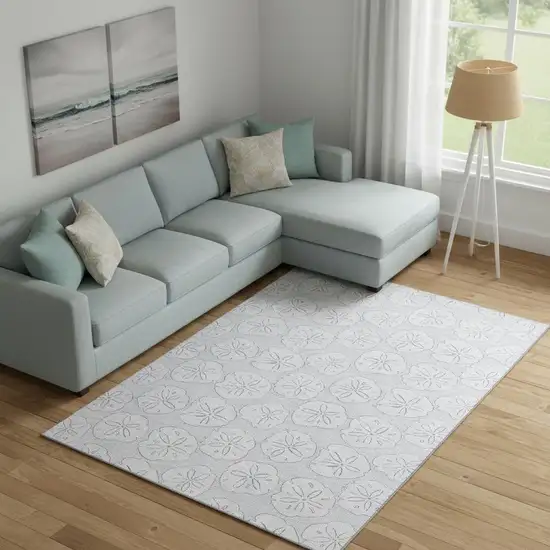 Gray And Ivory Geometric Washable Area Rug With UV Protection Photo 1