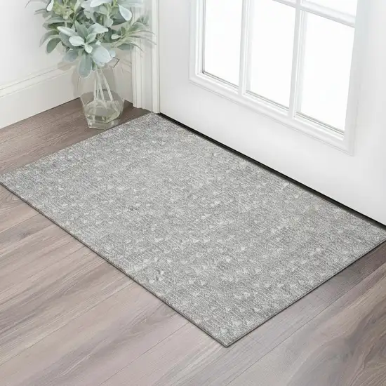 Gray And Ivory Geometric Washable Area Rug With UV Protection Photo 1