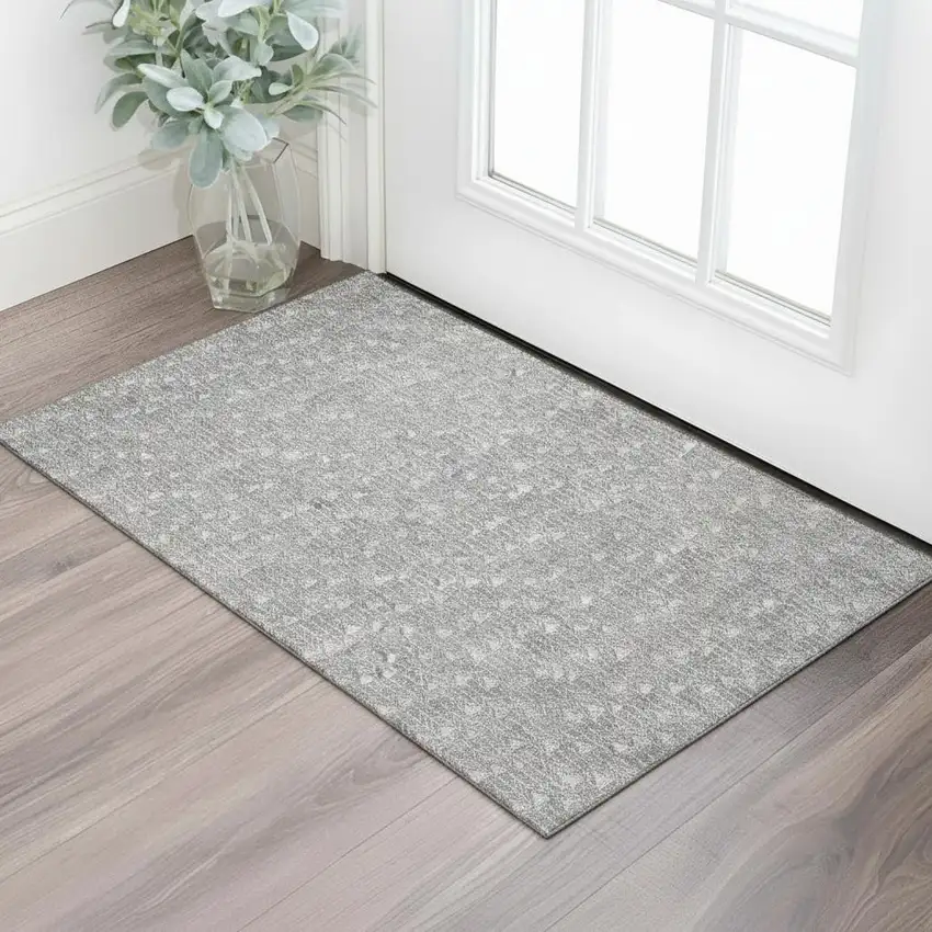 Gray And Ivory Geometric Washable Area Rug With UV Protection Photo 1