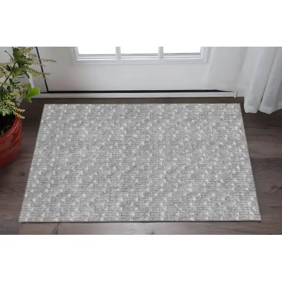 Gray And Ivory Geometric Washable Area Rug With UV Protection Photo 2