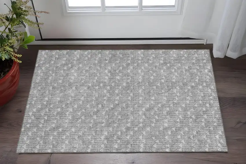 Gray And Ivory Geometric Washable Area Rug With UV Protection Photo 2