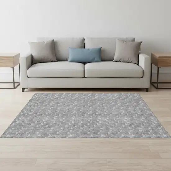 Gray And Ivory Geometric Washable Area Rug With UV Protection Photo 1