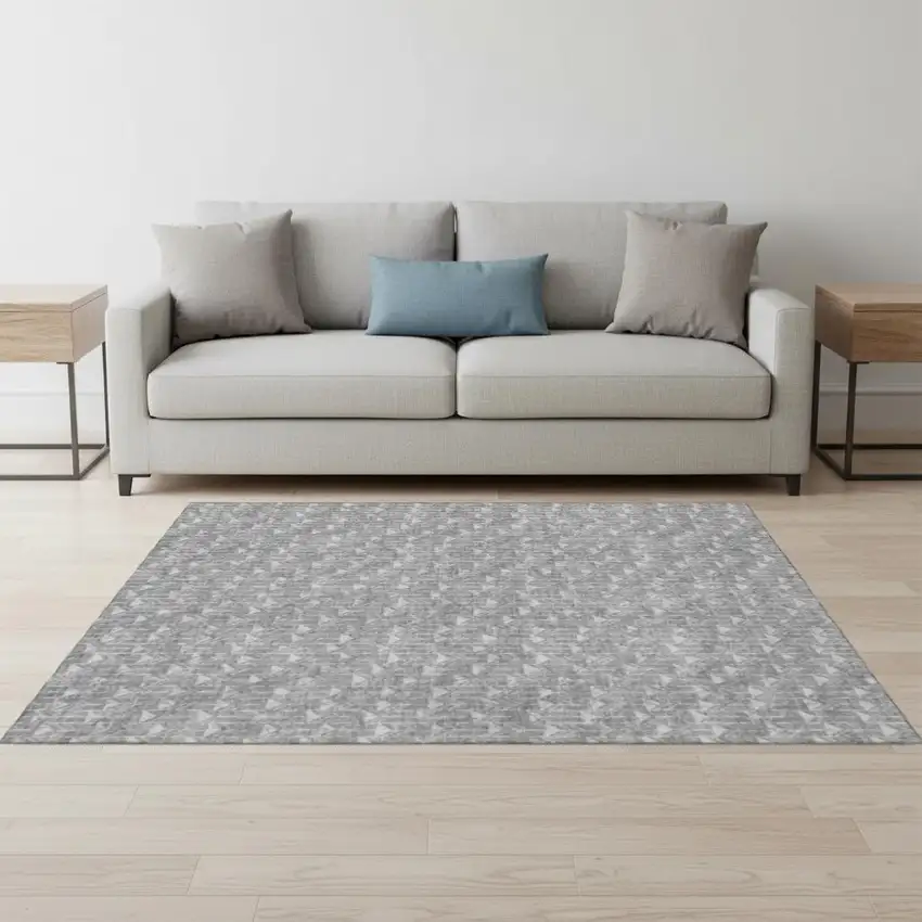 Gray And Ivory Geometric Washable Area Rug With UV Protection Photo 1