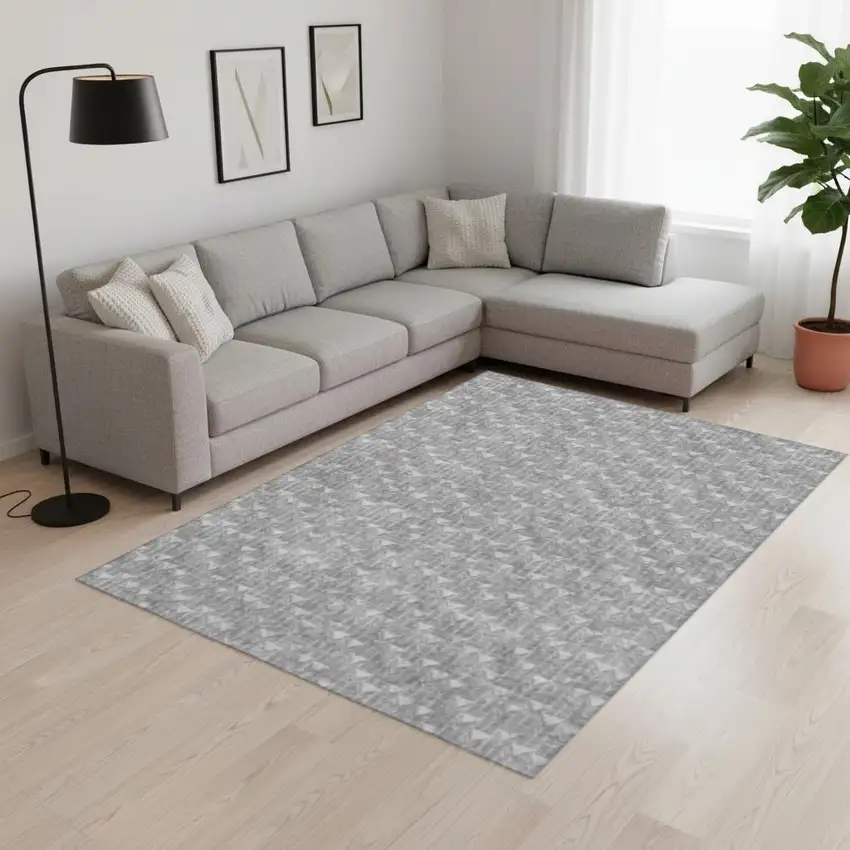 Gray And Ivory Geometric Washable Area Rug With UV Protection Photo 1