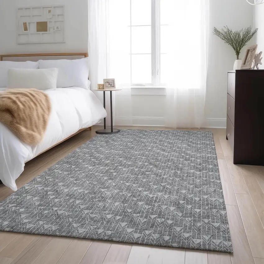 Gray And Ivory Geometric Washable Area Rug With UV Protection Photo 5
