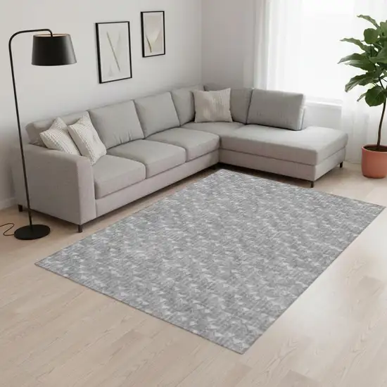Gray And Ivory Geometric Washable Area Rug With UV Protection Photo 1