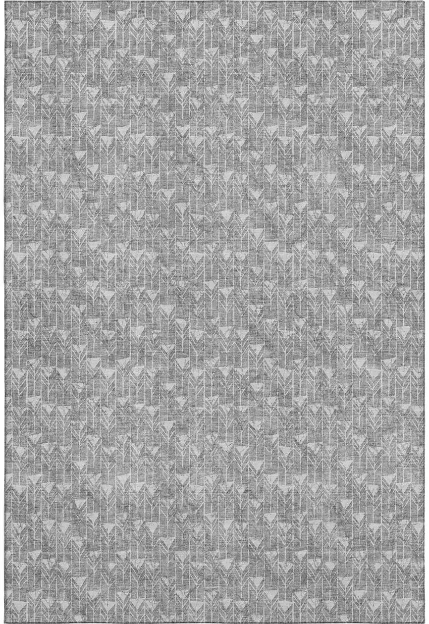 Gray And Ivory Geometric Washable Area Rug With UV Protection Photo 1