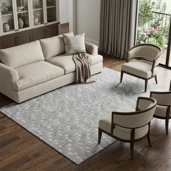 Gray And Ivory Geometric Washable Area Rug With UV Protection Photo 1