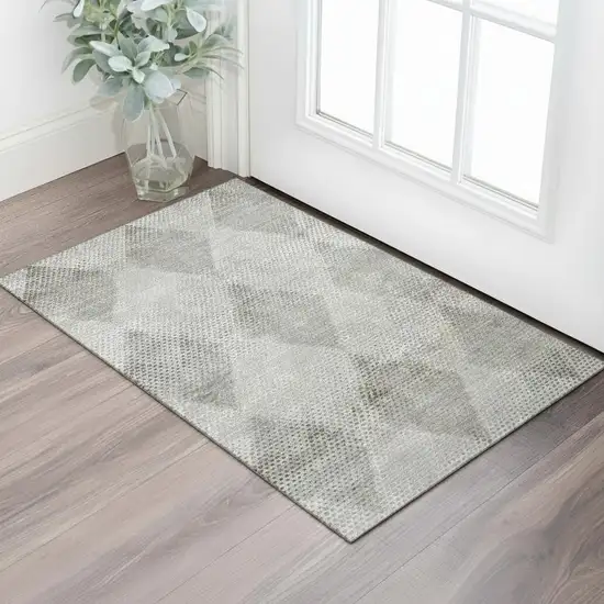 Gray And Ivory Geometric Washable Area Rug With UV Protection Photo 1