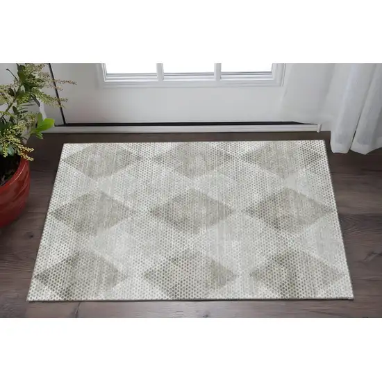 Gray And Ivory Geometric Washable Area Rug With UV Protection Photo 2