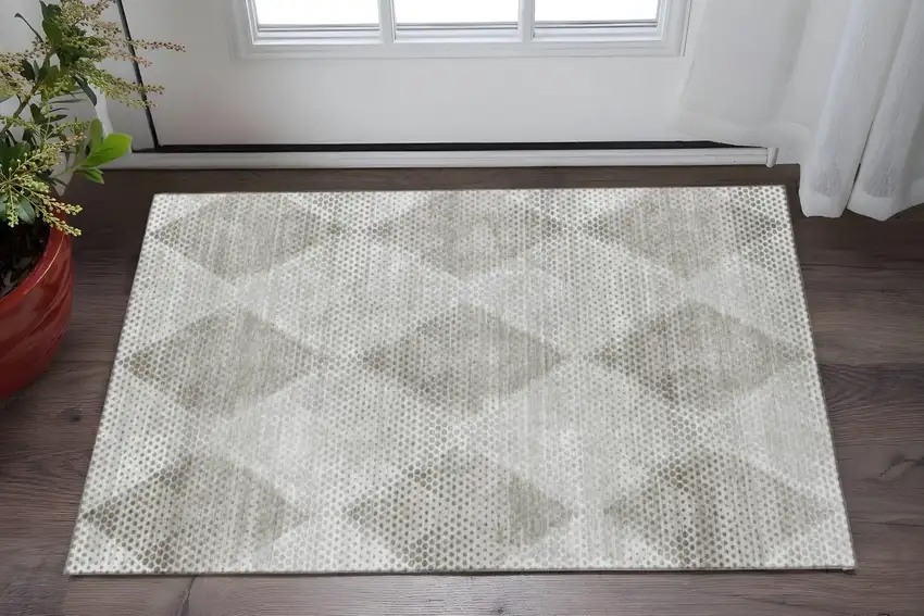 Gray And Ivory Geometric Washable Area Rug With UV Protection Photo 2