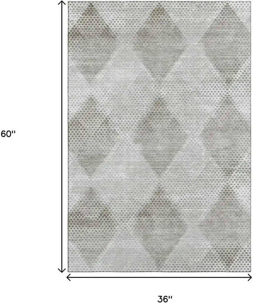Gray And Ivory Geometric Washable Area Rug With UV Protection Photo 3