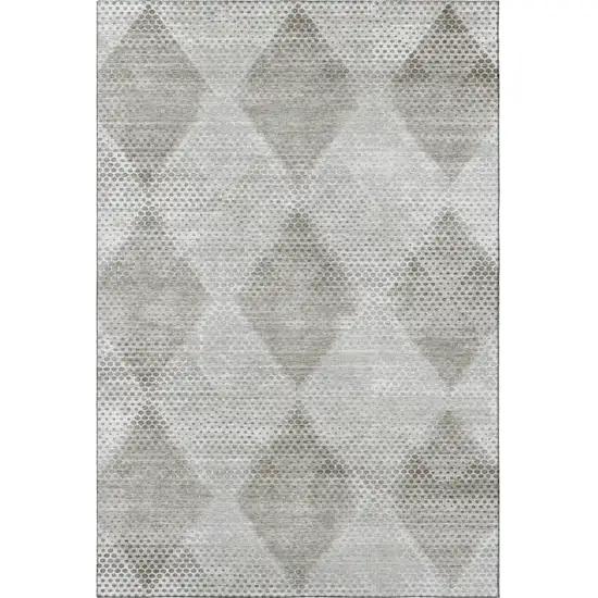 Gray And Ivory Geometric Washable Area Rug With UV Protection Photo 3