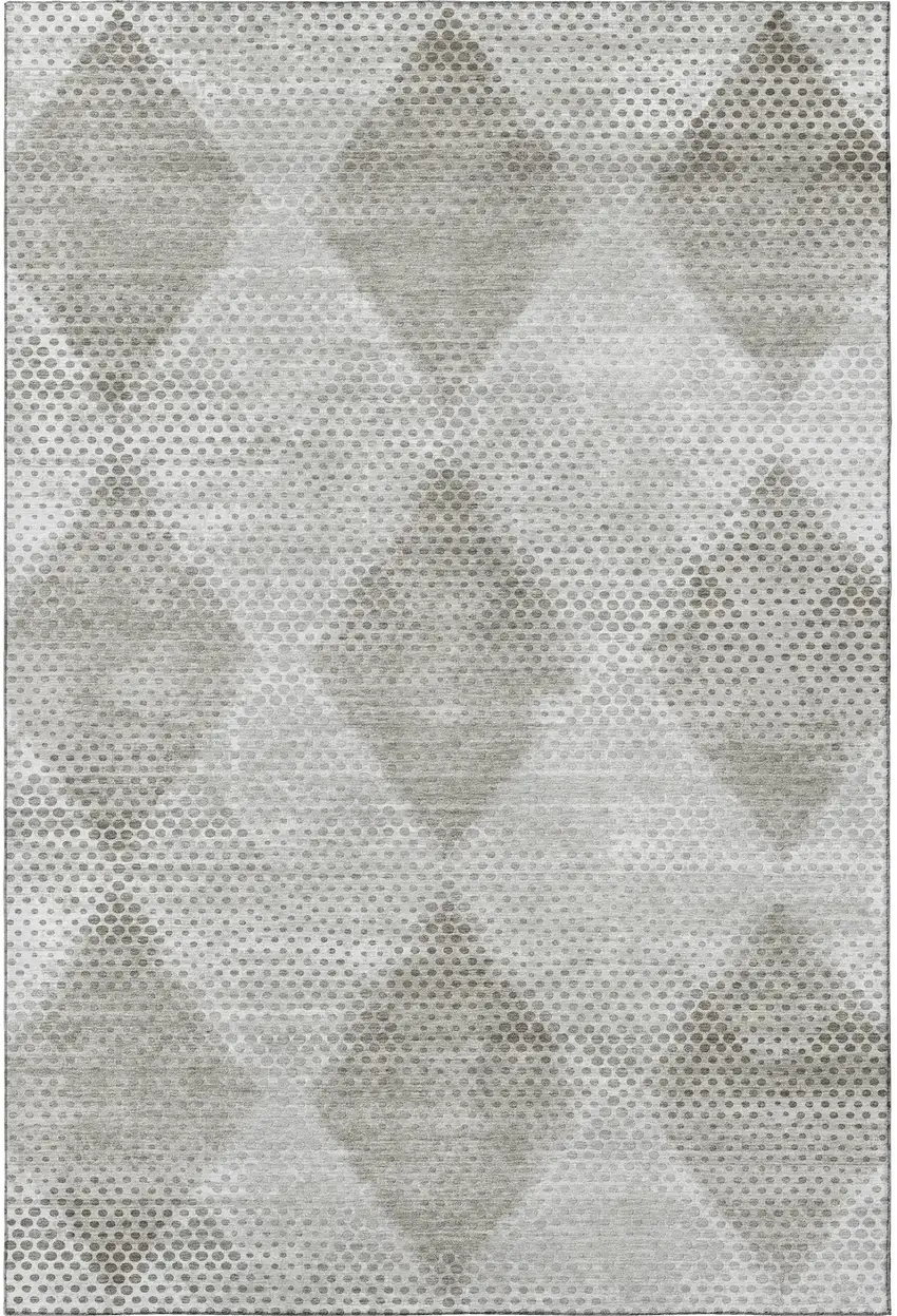 Gray And Ivory Geometric Washable Area Rug With UV Protection Photo 3